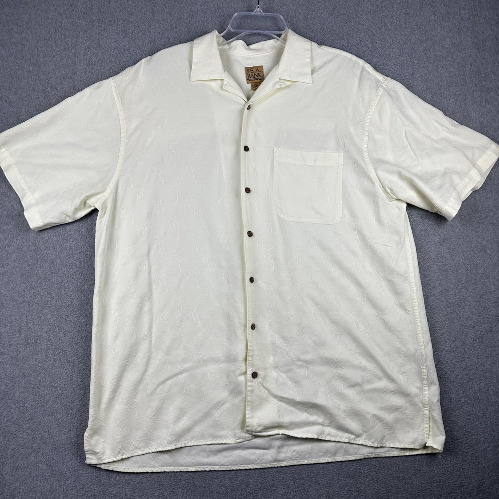 Jos A Bank Shirt Mens Extra Large Cream Palm Tree Camp Button Front Casual Loop
